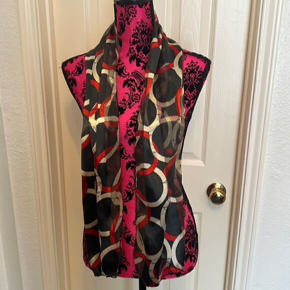 Beautiful Red, Gold and Black Silky Scarf - Picture 1 of 4